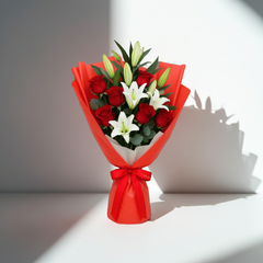 Red Rose and White Lily Bouquet