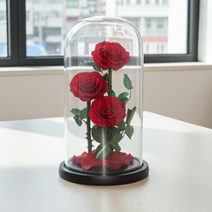Preserved Red Roses in Glass Dome