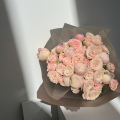 Soft Pink Bombastic Roses Wrapped in Delicate Paper