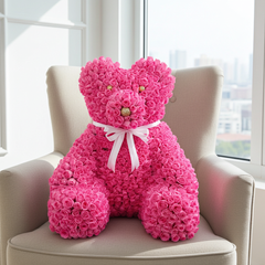 Luxury Pink Rose Teddy Bear Floral Arrangement