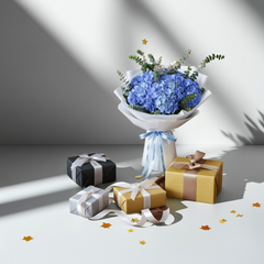 Elegant Blue Hydrangea Bouquet with Eucalyptus
