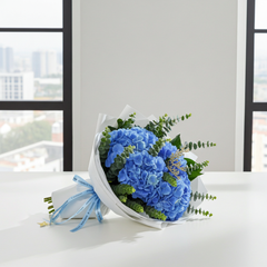 Elegant Blue Hydrangea Bouquet with Eucalyptus
