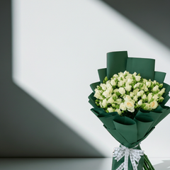 White Rose Bouquet with Green Paper Wrap