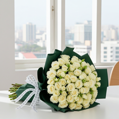 White Rose Bouquet with Green Paper Wrap