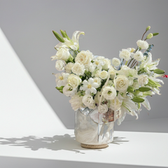 Elegant White Floral Arrangement with Lilies and Roses