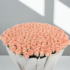 Elegant Peach Rose Bouquet with Satin Ribbon