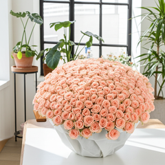 Elegant Peach Rose Bouquet with Satin Ribbon