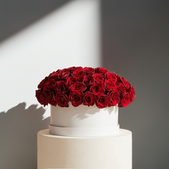 Fresh Red Roses Arranged in Luxury Round Boxes