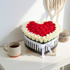Heart-Shaped Red and White Rose Box