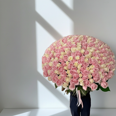Elegant Mixed Rose Bouquet - 100+ Roses in Pink and White