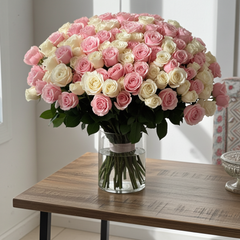 Elegant Mixed Rose Bouquet - 100+ Roses in Pink and White