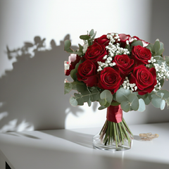 Red Rose and Eucalyptus Wedding Bouquet