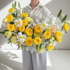 Yellow Rose and White Lily Bouquet