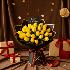 Bliss Bouquet: Golden Tulip Delight - Rawadat Al Ward