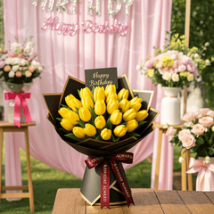 Bliss Bouquet: Golden Tulip Delight - Rawadat Al Ward