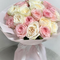 Blush & Ivory Ohara white and pink Rose Bouquet - Rawadat Alward