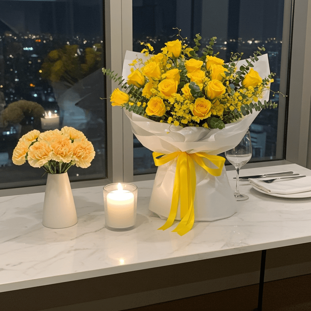 Bright Yellow Rose Arrangement - Rawadat Al Ward