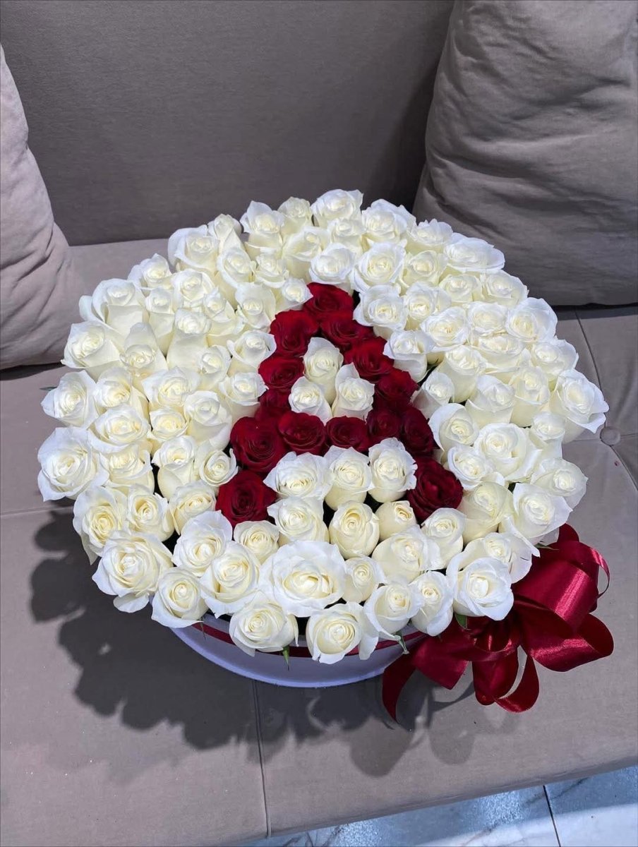 Customizable Initial Rose Gift – Red and White Roses - Rawadat Al Ward