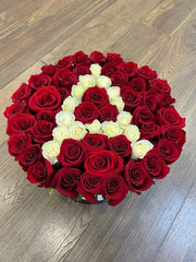Customizable Initial Rose Gift – Red and White Roses - Rawadat Al Ward