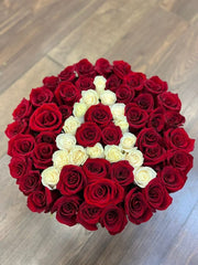 Customizable Initial Rose Gift – Red and White Roses - Rawadat Al Ward