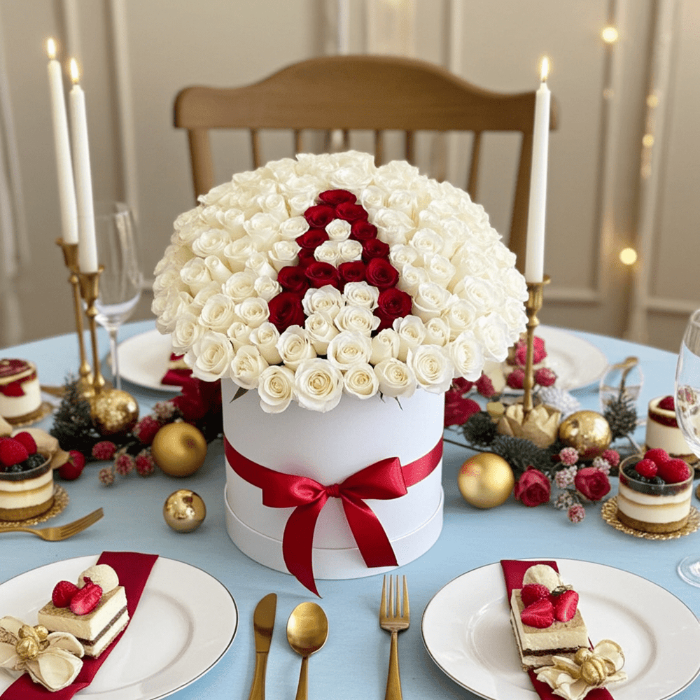 Customizable Initial Rose Gift – Red and White Roses - Rawadat Al Ward