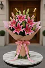 Elegant Pink Lily Bouquet - Rawadat Alward