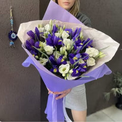 Elegant Purple Iris & White Rose Bouquet - Rawadat Alward