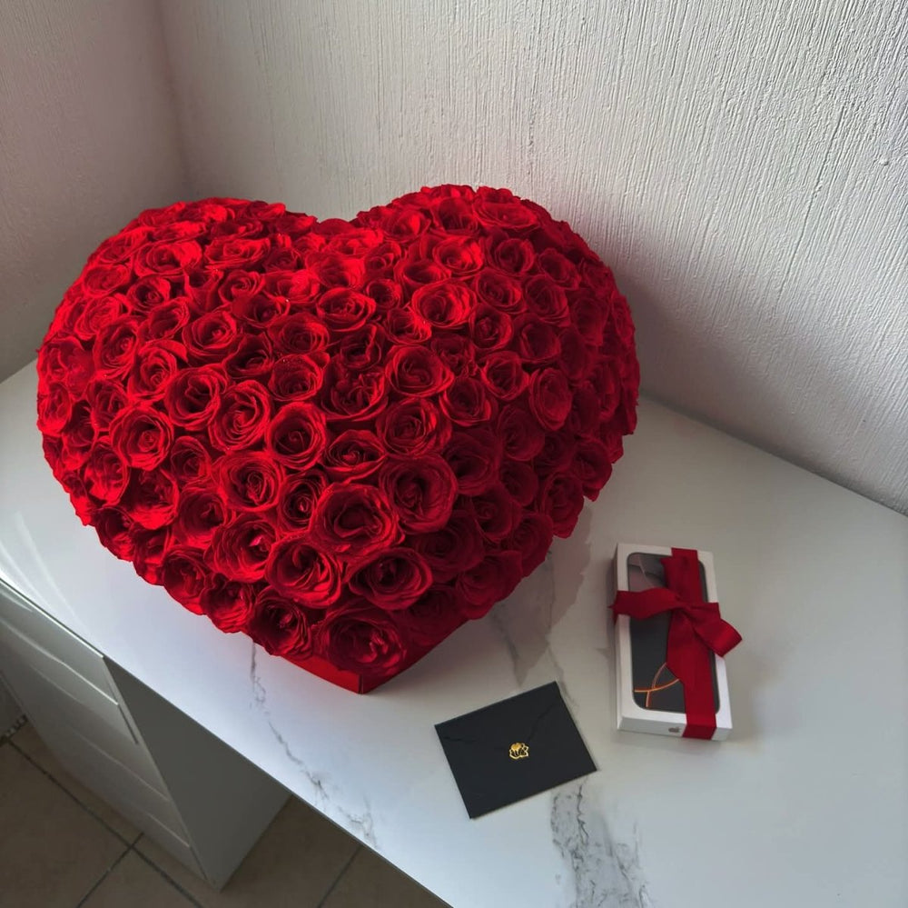 Elegant Red Rose Heart Box with Gift - Rawadat Al Ward