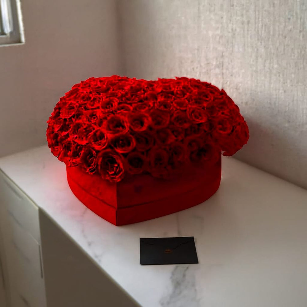 Elegant Red Rose Heart Box with Gift - Rawadat Al Ward