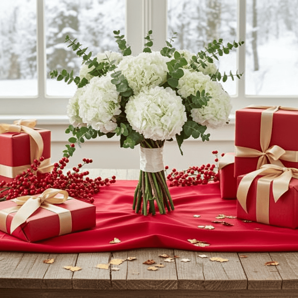 Elegant White Hydrangea Bouquet with Eucalyptus - Rawadat Al Ward
