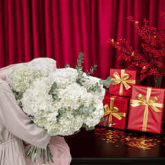 Elegant White Hydrangea Bouquet with Eucalyptus - Rawadat Al Ward