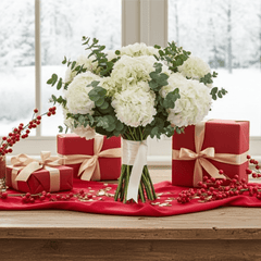 Elegant White Hydrangea Bouquet with Eucalyptus - Rawadat Al Ward