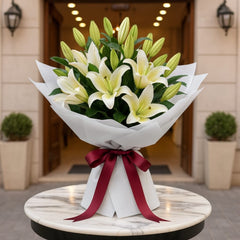 Elegant White Lily Hand - Tied Bouquet - Rawadat Alward