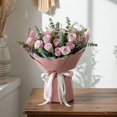 Elegant Purple Rose Bouquet with Eucalyptus