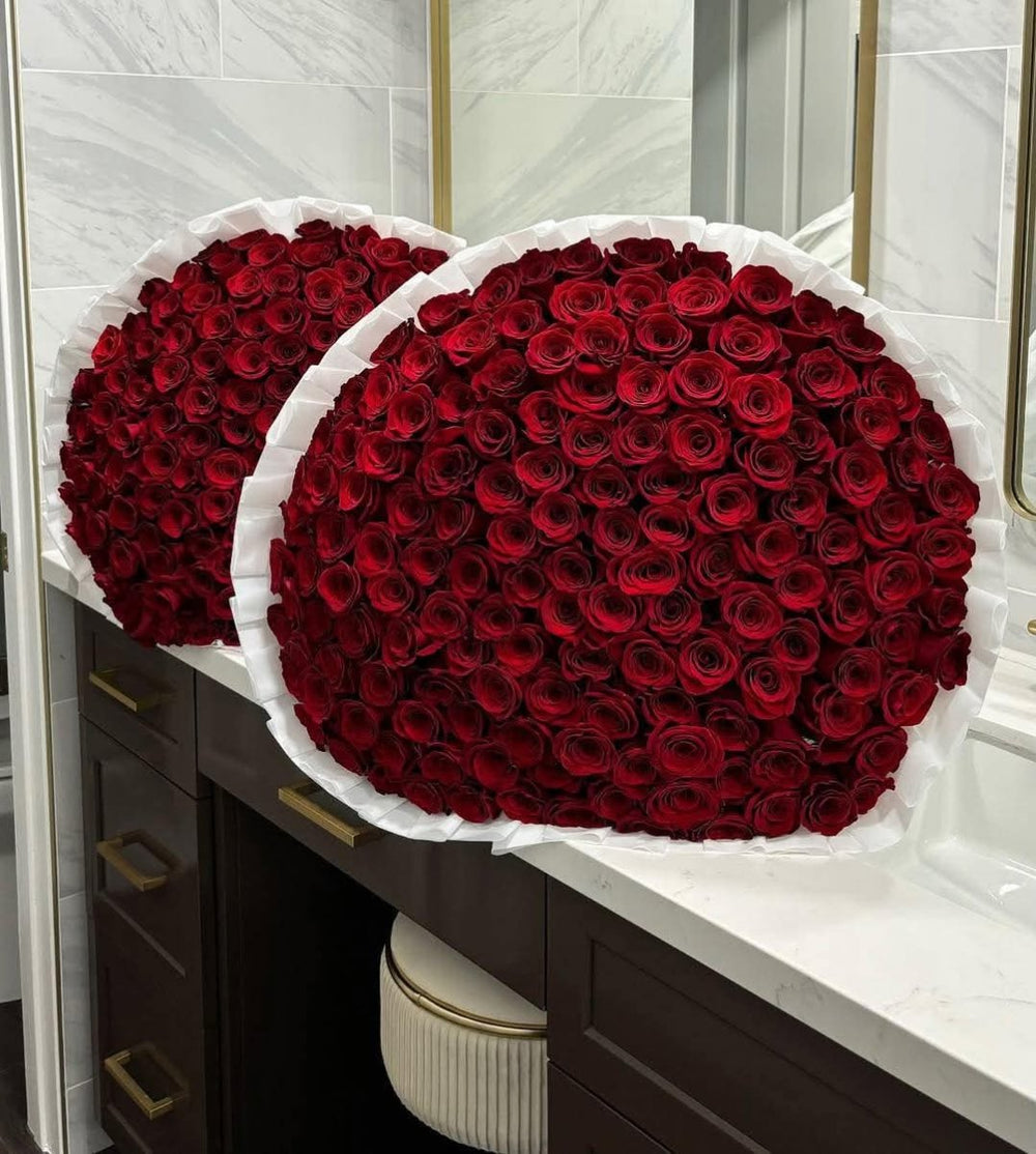Extra Large Red Rose Bouquet with Satin Ribbons - Rawadat Al Ward