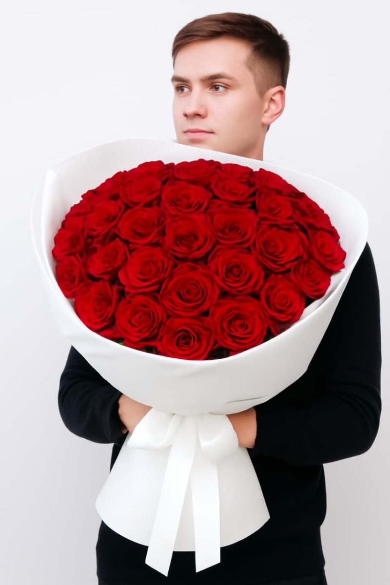 Extra Large Red Rose Bouquet with Satin Ribbons - Rawadat Al Ward