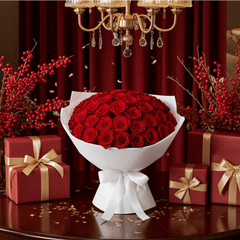 Extra Large Red Rose Bouquet with Satin Ribbons - Rawadat Al Ward