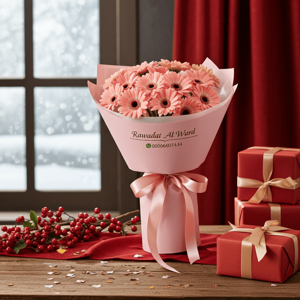 Fresh Floral Bouquet of Peach Gerbera - Rawadat Al Ward