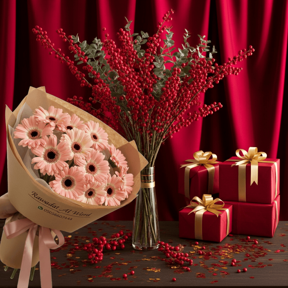 Fresh Floral Bouquet of Peach Gerbera - Rawadat Al Ward
