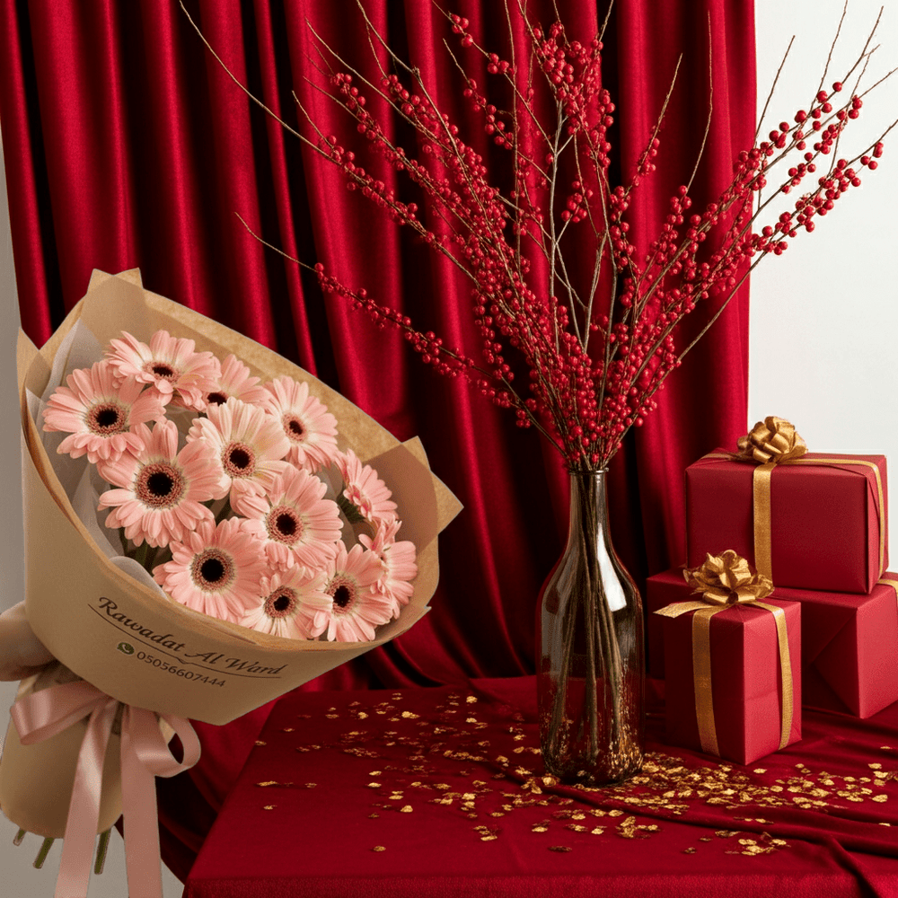 Fresh Floral Bouquet of Peach Gerbera - Rawadat Al Ward