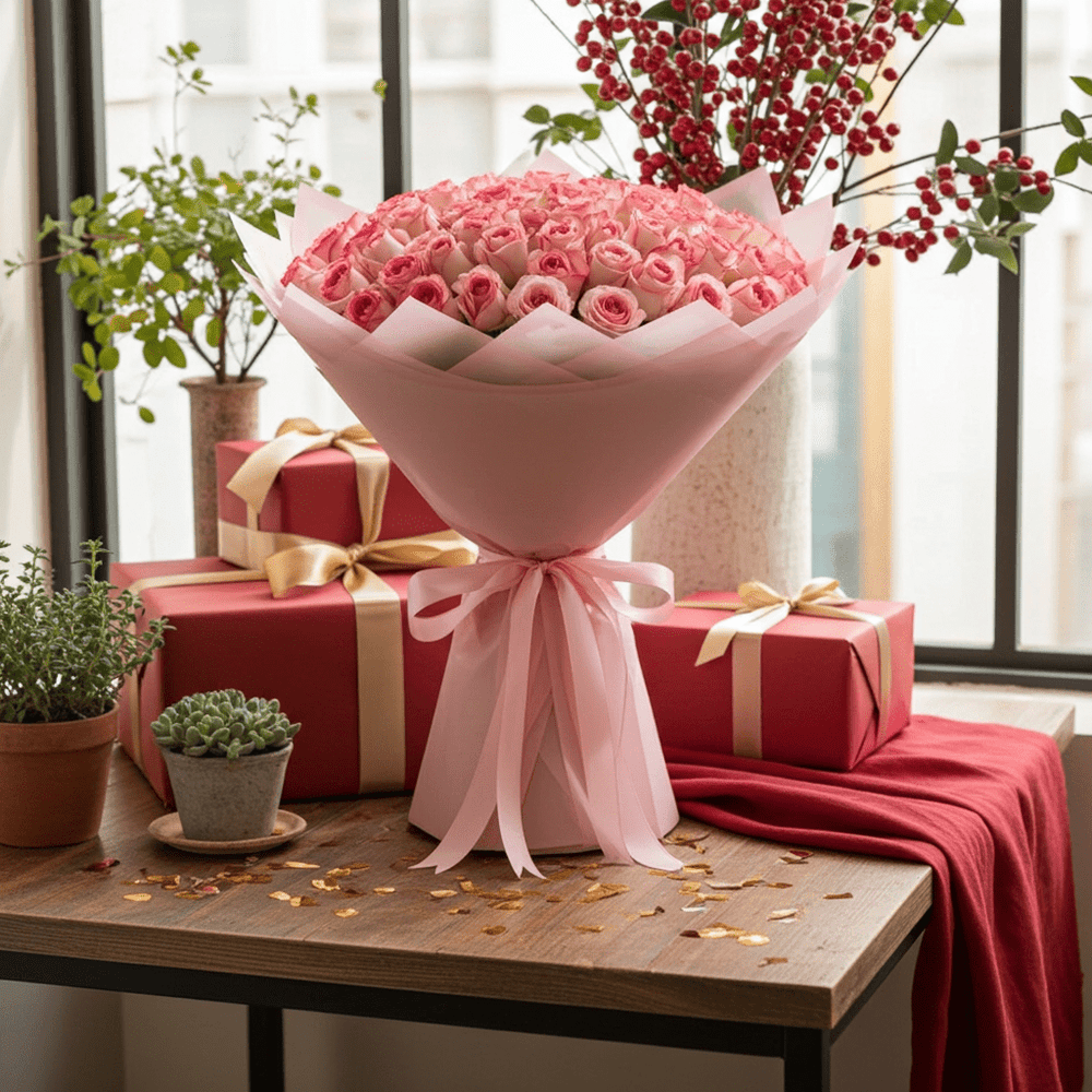 Fresh Floral Bouquet - Pink Jumelia Blossom - Rawadat Al Ward