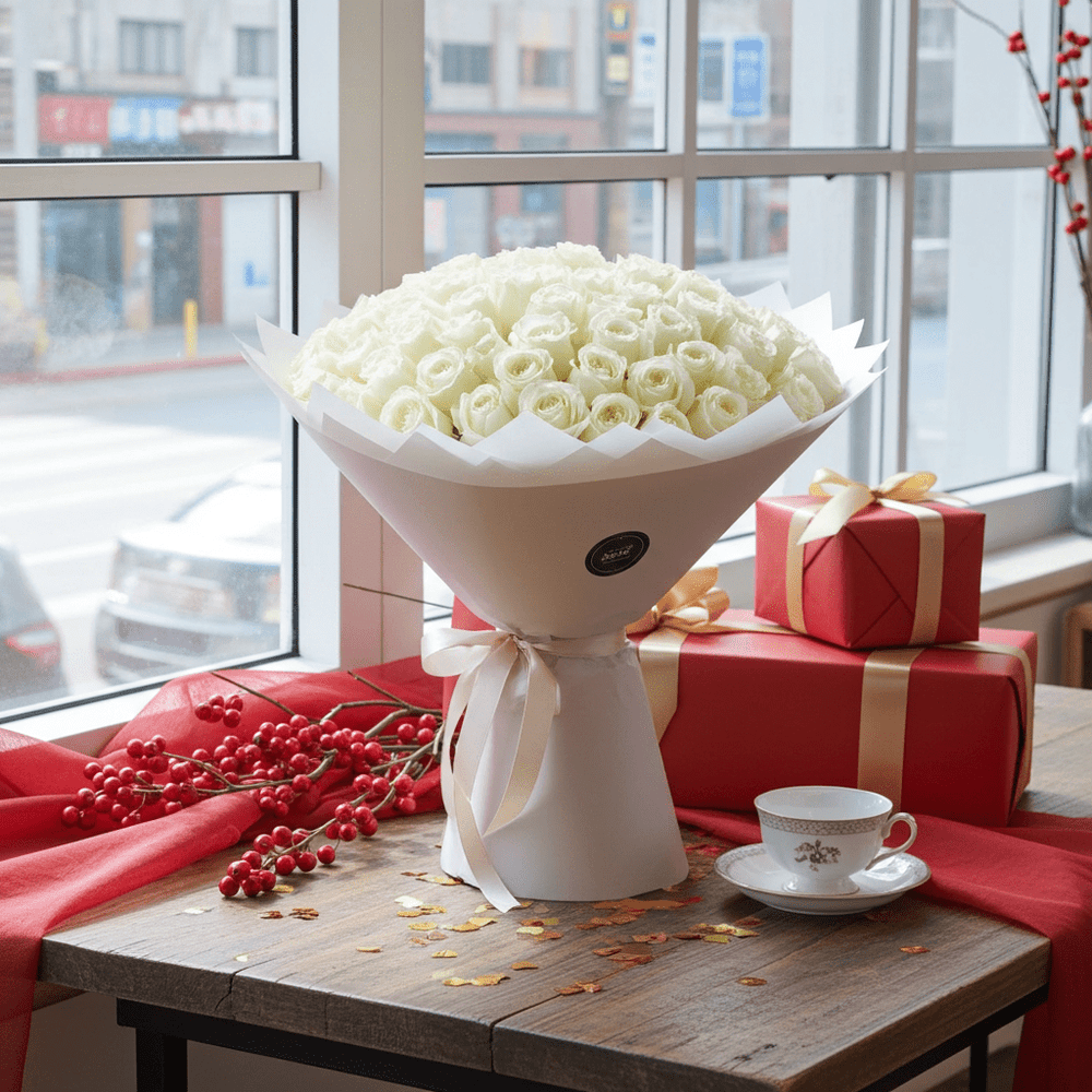 Fresh Floral Bouquet - White Rose Dome - Rawadat Al Ward