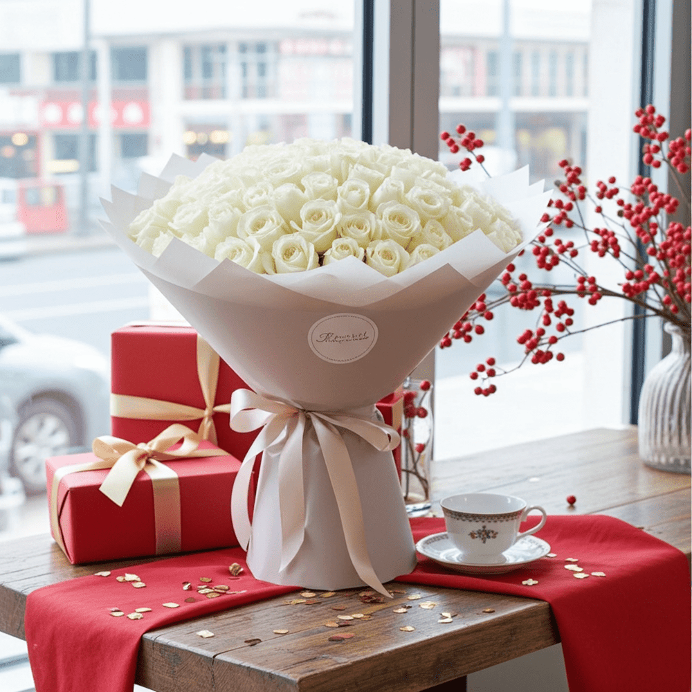 Fresh Floral Bouquet - White Rose Dome - Rawadat Al Ward