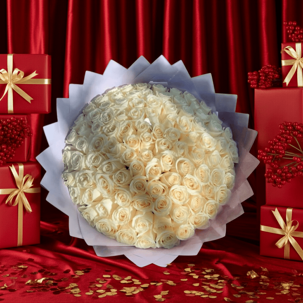 Fresh Floral Bouquet - White Rose Dome - Rawadat Al Ward