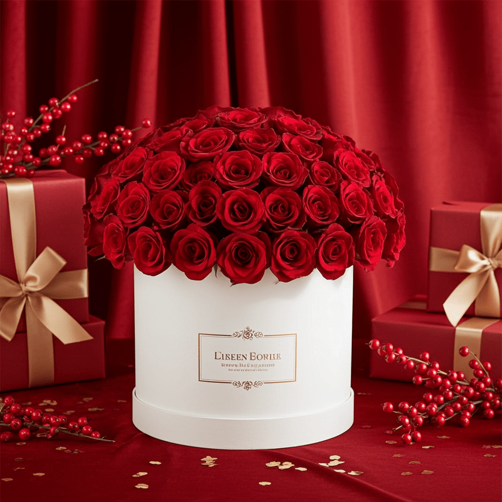 Fresh Red Roses Arranged in Luxury Round Boxes - Rawadat Al Ward