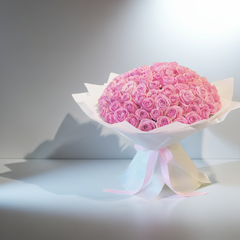 Luxury Pink Rose Bouquet with Elegant White Wrap