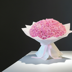 Luxury Pink Rose Bouquet with Elegant White Wrap
