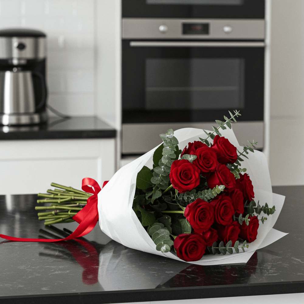 Luxury Red Rose Bouquet with Eucalyptus - Rawadat Al Ward
