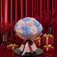Pastel Blue & Pink Hydrangea Bouquet - Rawadat Al Ward