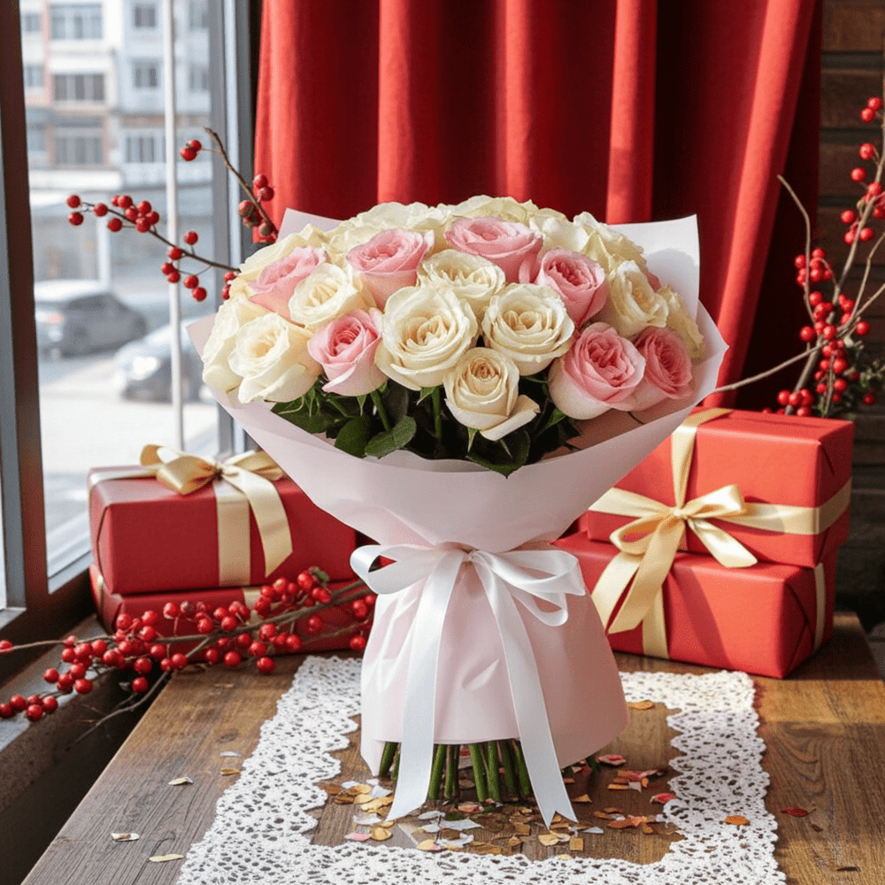 Pink and White Ohara Rose Bouquet - Rawadat Al Ward